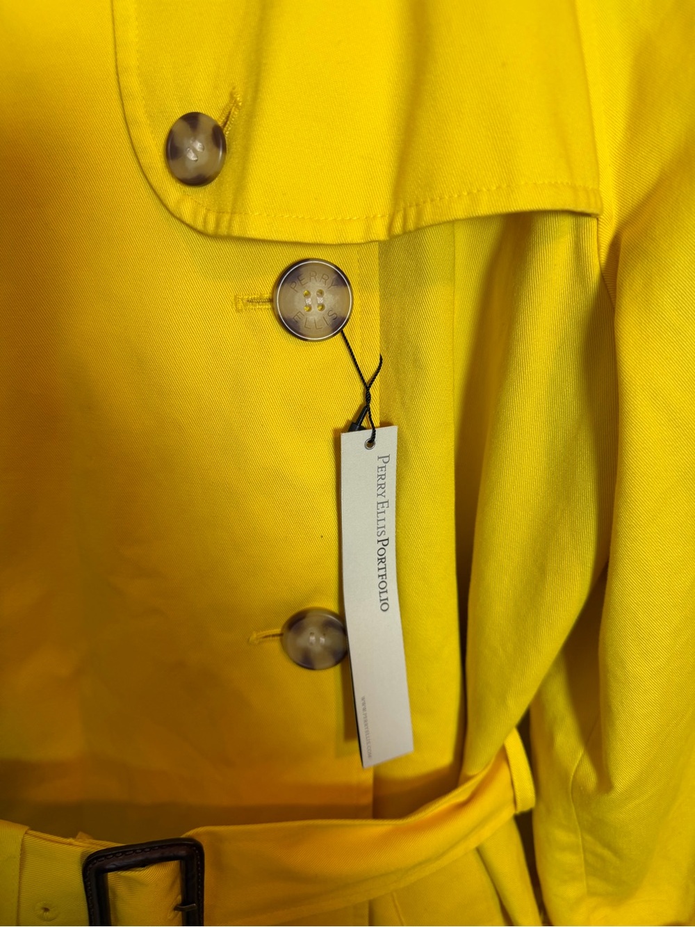 Perry Ellis Bright Yellow Double-Breasted Trench Coat Size 10 Coat - Picture 7 of 13